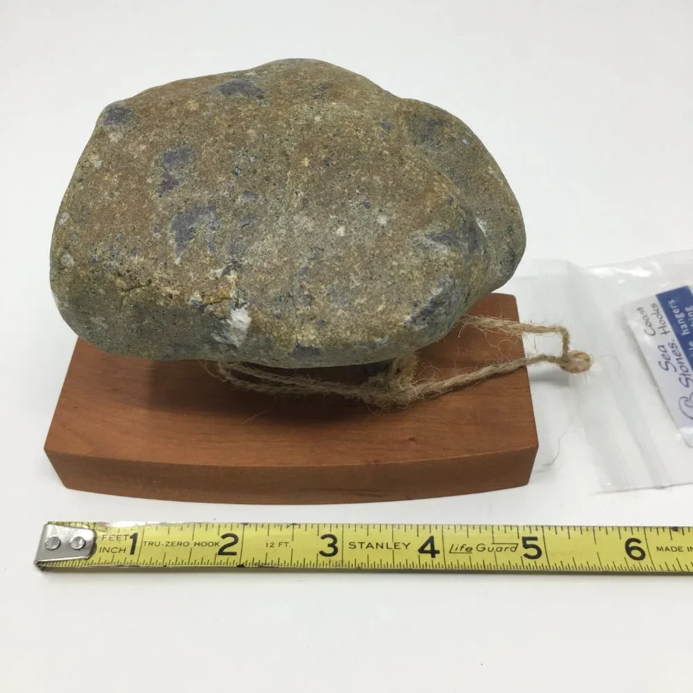 Sea Stones Coast Hook Natural Stone Coat Towel Hook on Cherry Wood Backplate